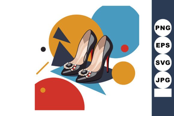 Black High Heel Shoes with Decorative Je: A Design Asset That Steps Up Your Visuals