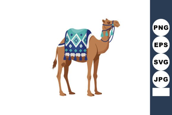 Camel with Blue Decorative Saddle Blanket: A Design Asset for Desert Themes