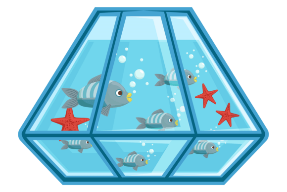 Decorative Aquarium with Fish: Marine Tropical Typography