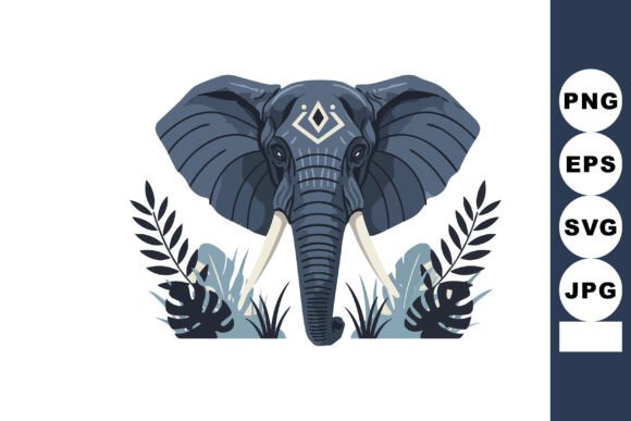 Elephant Head with Decorative Tribal Des: A Majestic Design Asset