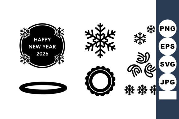 New Year 2026 Snowflake Decorative Vecto: Crisp Winter Elements
