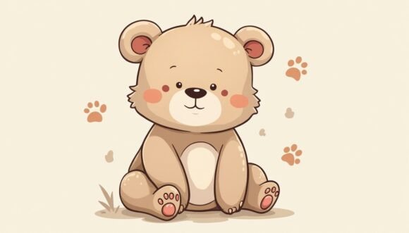 Ornamental Bear Cub with Decorative Paw: A Whimsical Design Asset