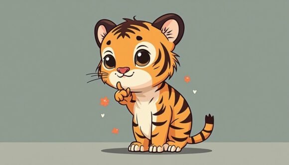 Ornamental Tiger Cub with Decorative Fur: A Playful Asset for Creative Projects